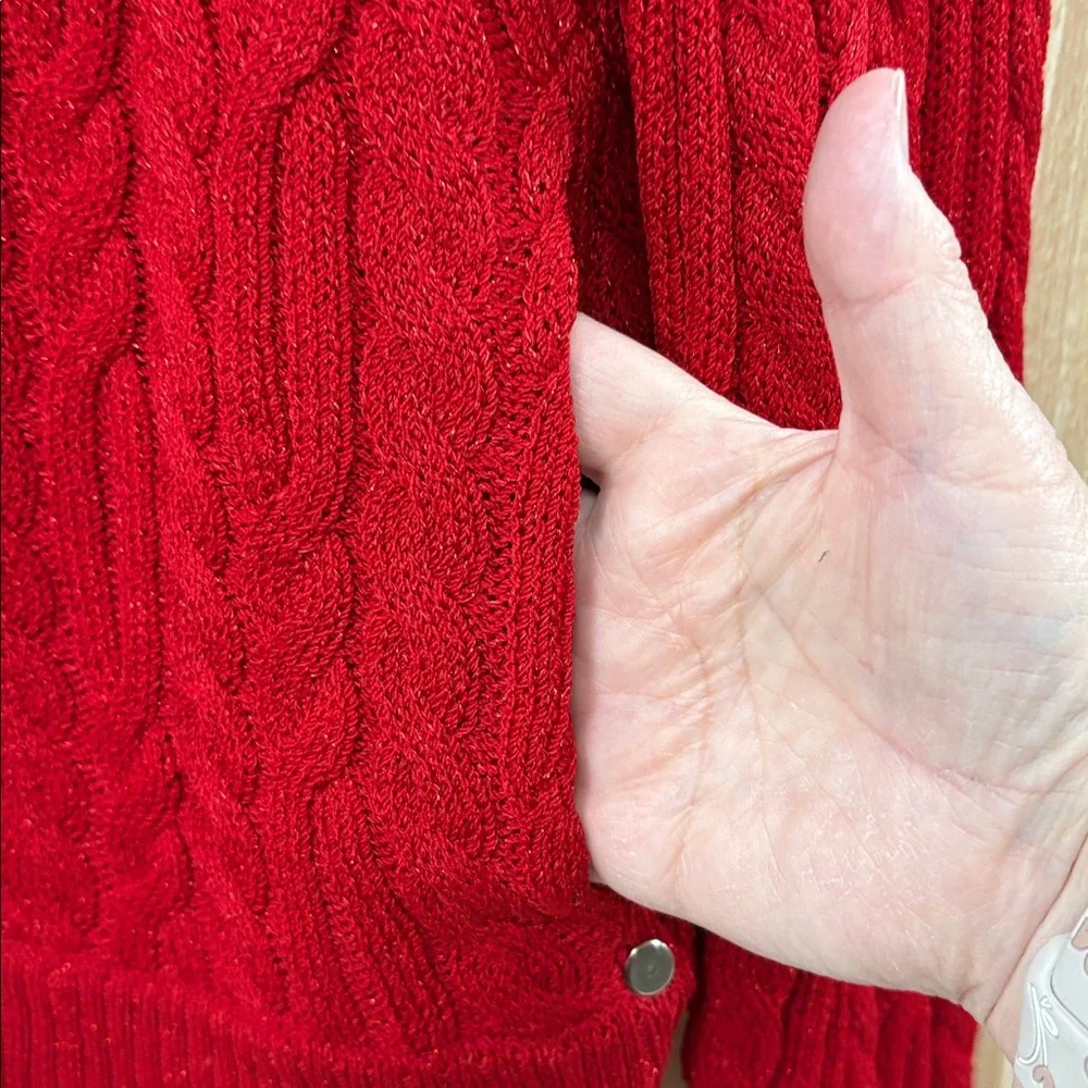 St John Collection by Marie Gray Red Glitter Cardigan Size 8 - Picture 4 of 6